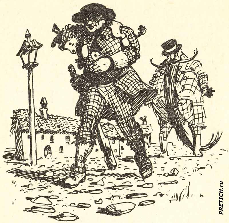 папа Карло спасает кукол от Карабаса Барабаса