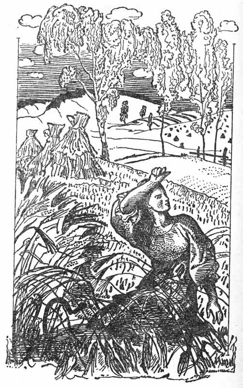 Жница - иллюстрация из книги стихов, СССР Жница - иллюстрация из книги стихов, СССР