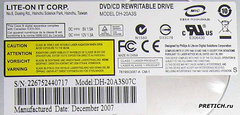 LITE-ON DH-20A3S этикетка DVD / CD Rewritable drive
